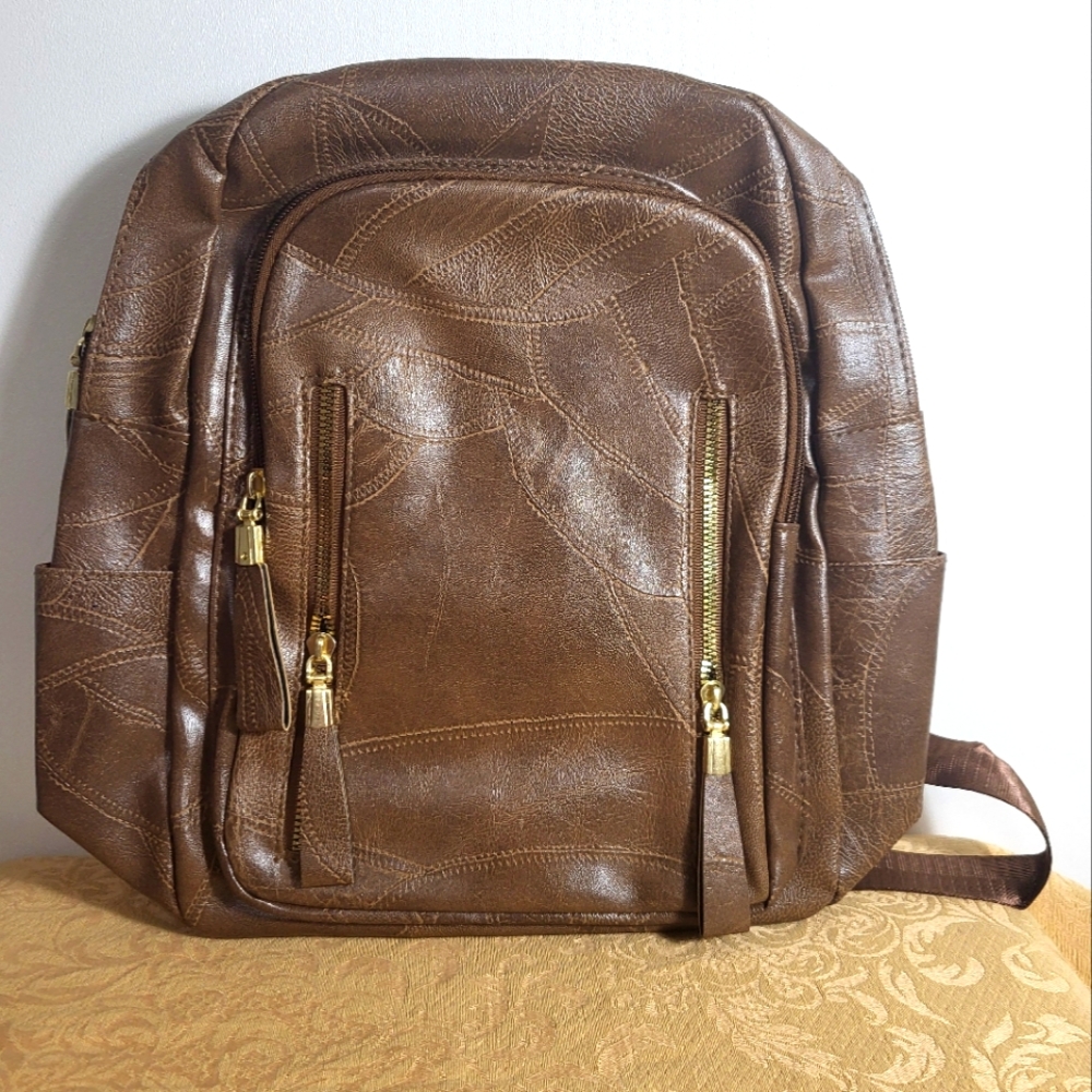 New in bag brown faux leather backpack style bag  #2557